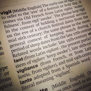 Dictionary page with definition for vigil